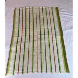 Vintage 70s Green Orange Striped Terry Cloth Hand Towel Retro MCM